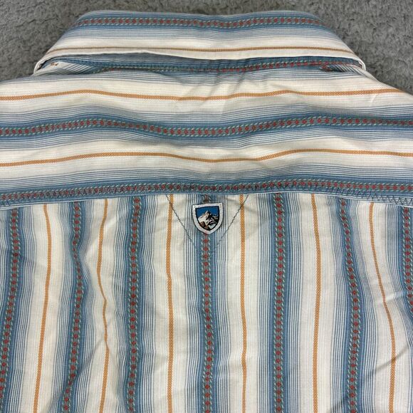 Kuhl Shirt Mens XXL Blue Red White Striped Aztec Button Up Short Sleeve Eluxur - Picture 5 of 8